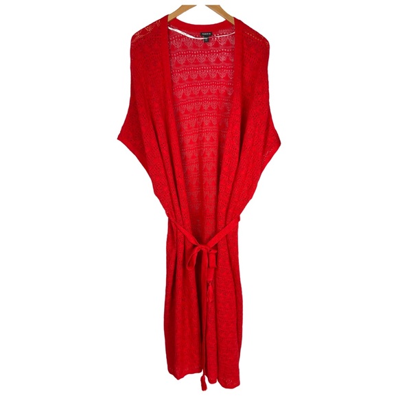 Torrid Crochet Short Sleeve Tie Waist Sweater Vest Tassels Swimsuit coverup - Picture 3 of 11